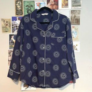 PRINTFRESH SUNRISE EMBROIDERED SUNSHINE COLLARED LONG SLEEVE BUTTON DOWN PAJAMA